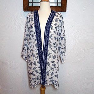 Japna Sheer Floral Kimono NWT Blue & White size XS